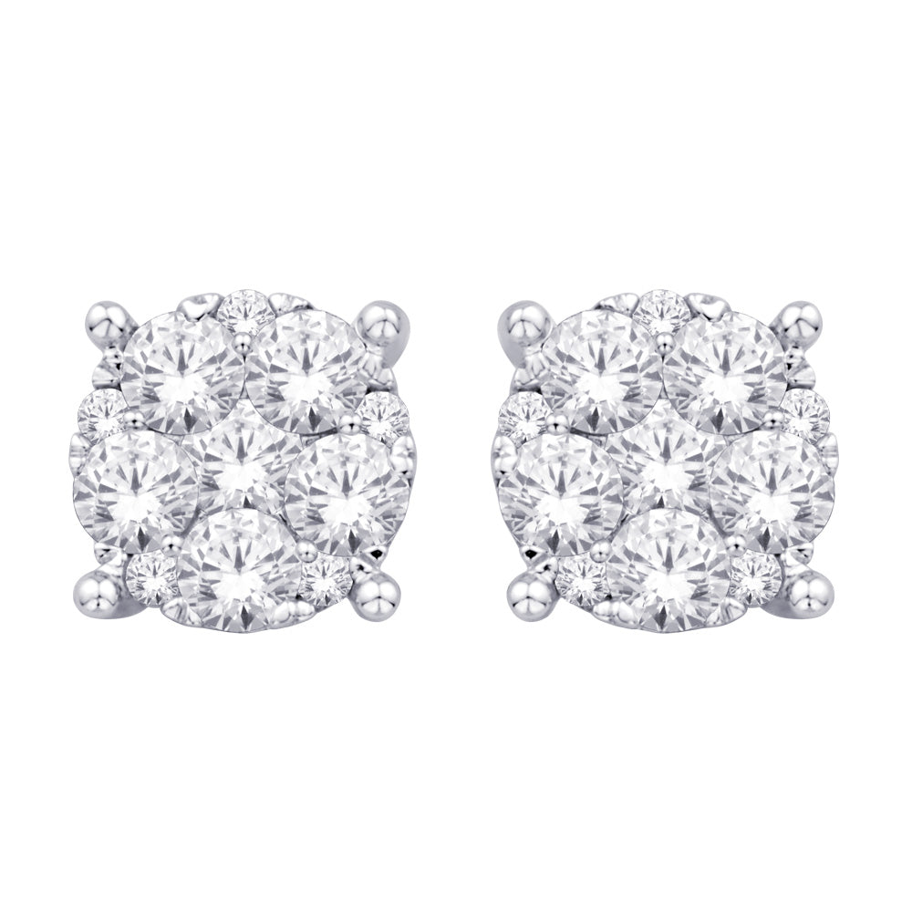 14K White Gold 3/4 Ct.Tw. Diamond Flower Stud Earrings