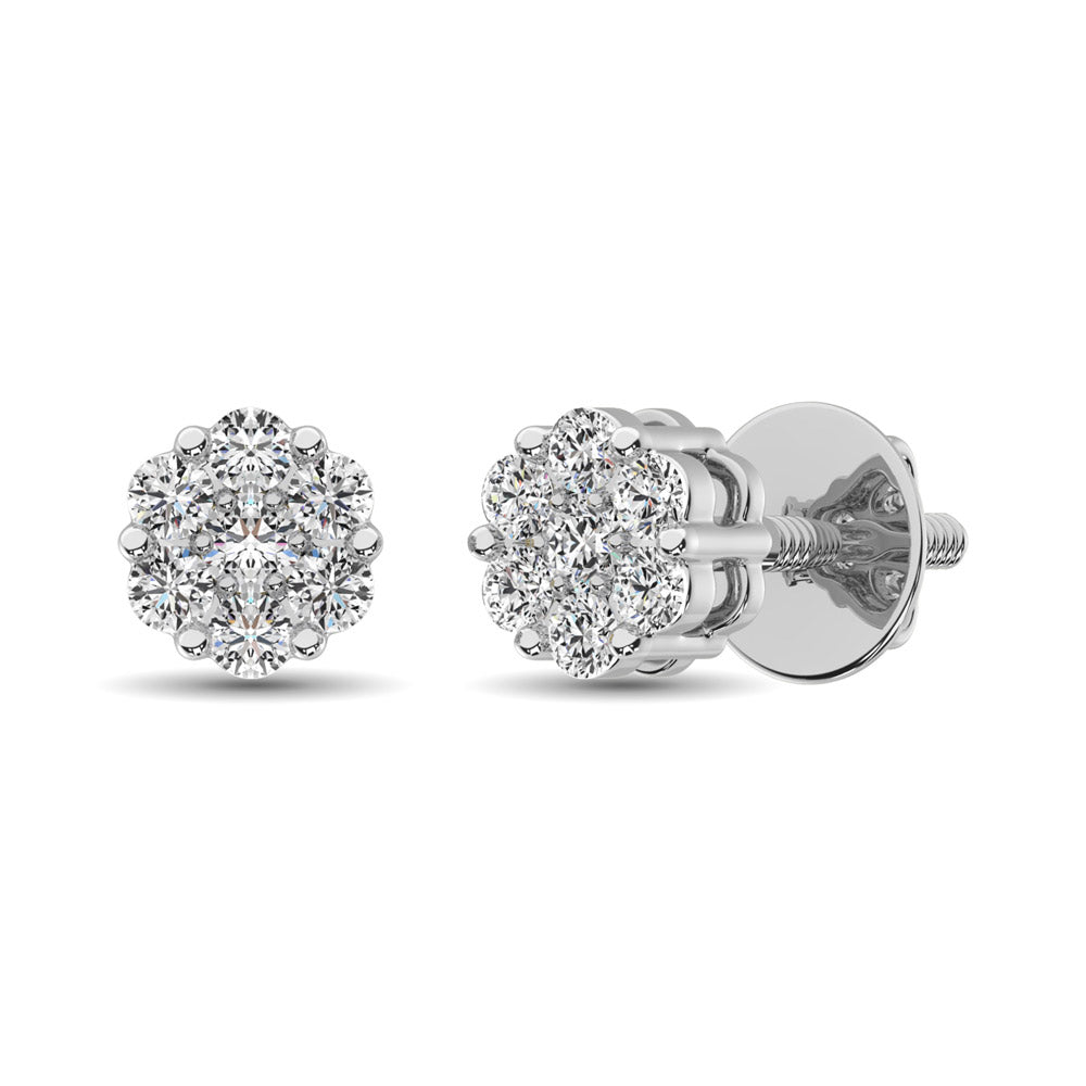 10K White Gold 1/5 Ct.Tw. Diamond Flower Studs Earrings