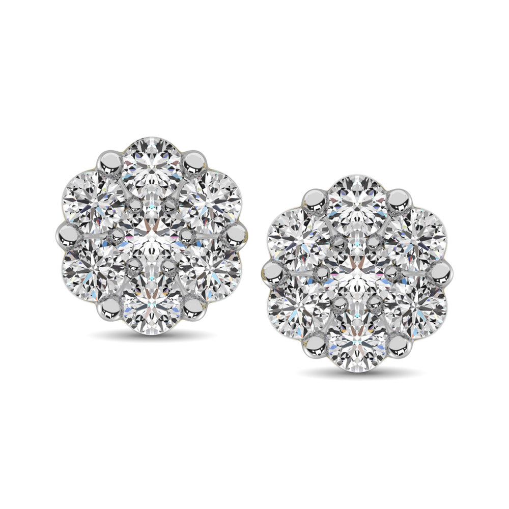 10K White Gold 1/5 Ct.Tw. Diamond Flower Studs Earrings