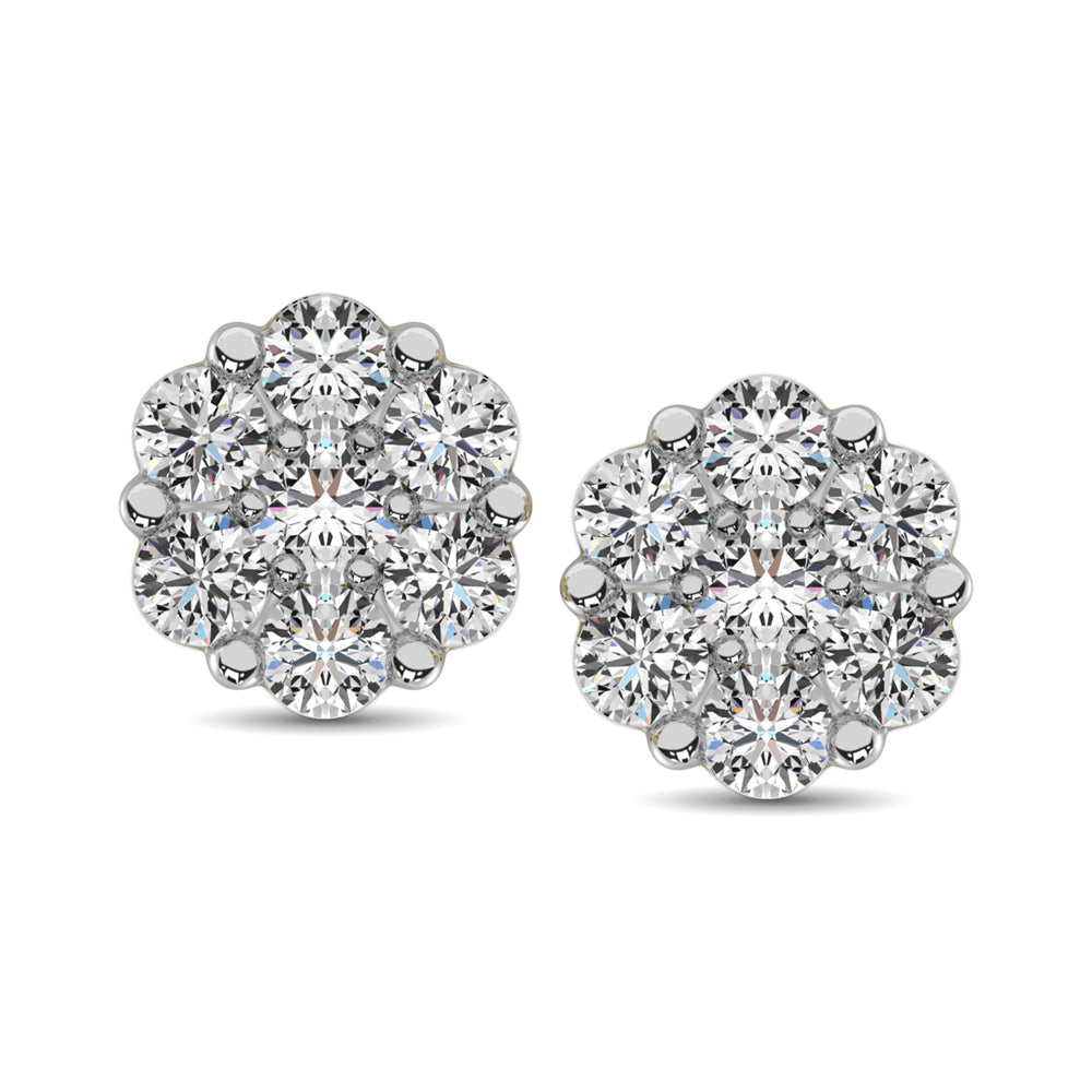 14K White Gold 1/4 Ct.Tw. Diamond Flower Studs Earrings