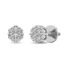 14K White Gold 1/2 Ct.Tw. Diamond Flower Studs Earrings