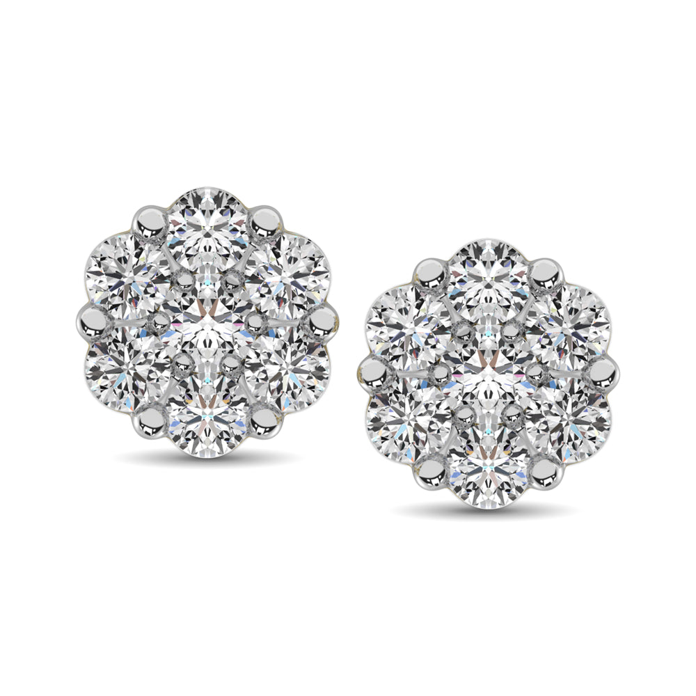 14K White Gold 1/2 Ct.Tw. Diamond Flower Studs Earrings