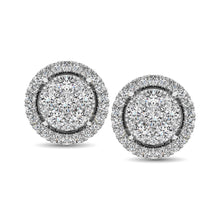 14K White Gold 1 Ct.Tw. Diamond Flower Stud Earrings