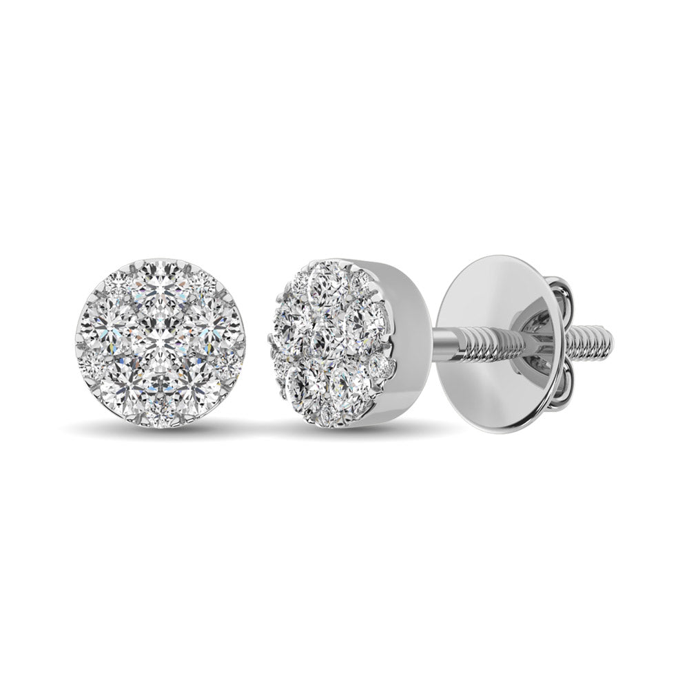 14K White Gold 3/4 Ct.Tw. Diamond Flower Stud Earrings