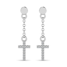 10K White Gold 1/20 Ct.Tw.Diamond Cross Earrings