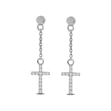 10K White Gold 1/20 Ct.Tw.Diamond Cross Earrings