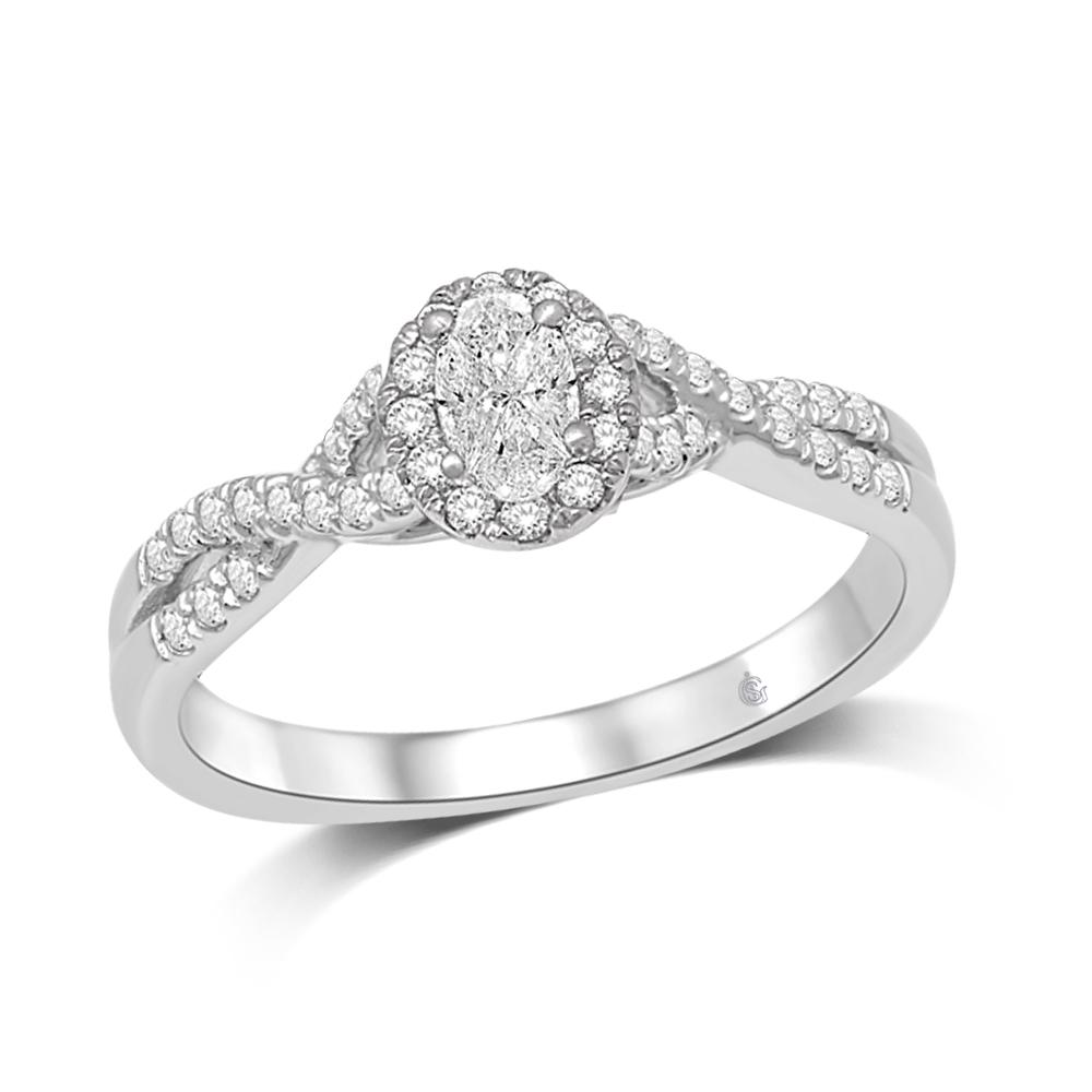 14K White Gold 1/2 Ct.Tw.Diamond Halo Engagement Ring