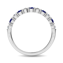 Diamond 1/2 Ct.Tw. And Blue Sapphire Stack Band in 14K White Gold ( 6 Diamond and 5 Blue Sapphire )