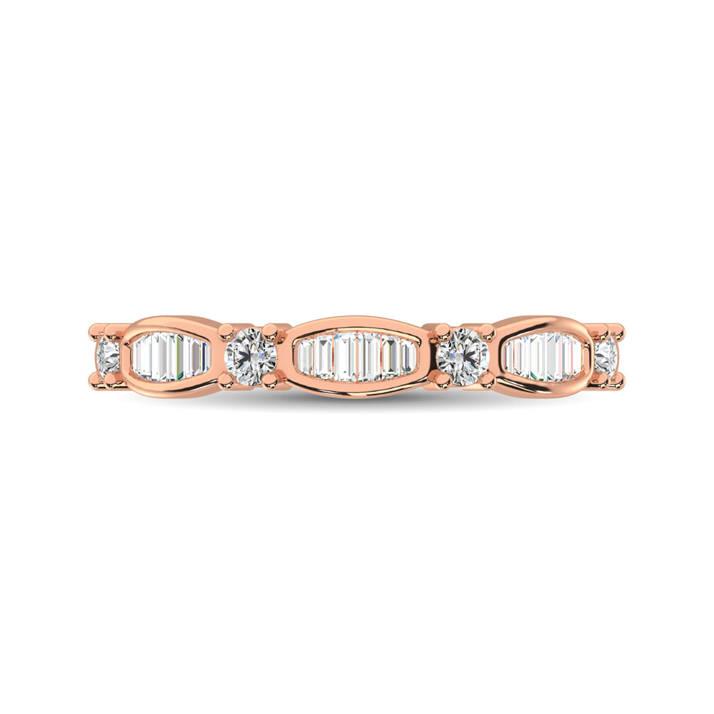 14K Rose Gold 1/4 Ctw Round and Tapper Diamond Band Ring