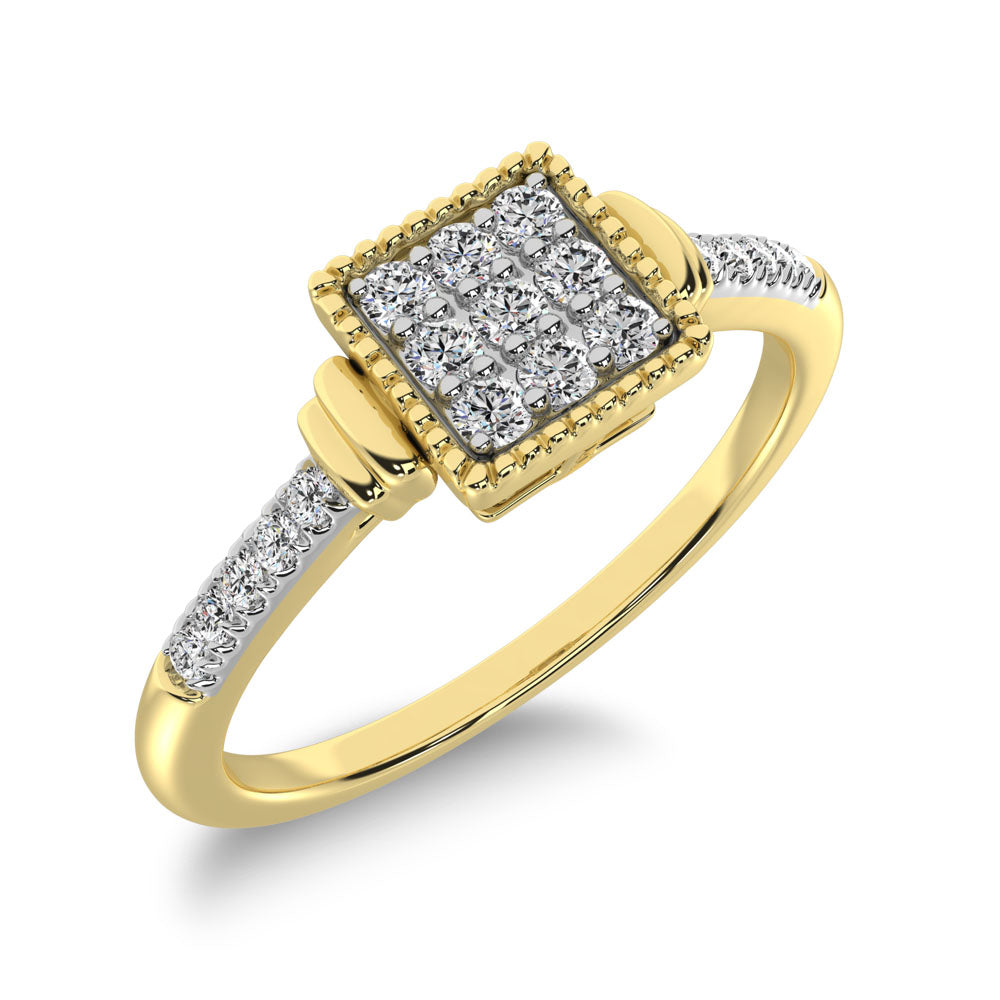 10K Yellow Gold 1/6 Ct.Tw. Diamond Square Shape Ring