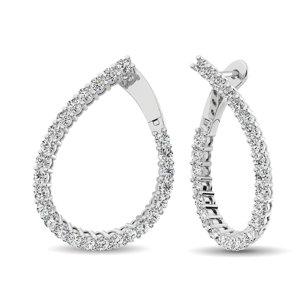 14K White Gold Diamond 2 Ct.Tw. Hoop Earrings