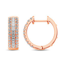 14K Rose Gold Round and Baguette Diamond 1/2 Ct.Tw. Hoop Earrings