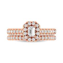 Diamond Classic Shank Single Halo Bridal Ring 1 ct tw Emerald Cut in 14K Rose Gold