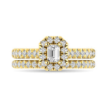 Diamond Classic Shank Single Halo Bridal Ring 1 ct tw Emerald Cut in 14K Yellow Gold