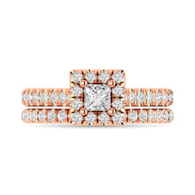 Diamond Classic Shank Single Halo Bridal Ring 1 ct tw Princess Cut in 14K Rose Gold