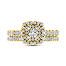 Diamond Classic Shank Double Halo Bridal Ring 1 ct tw Round Cut in 14K Yellow Gold