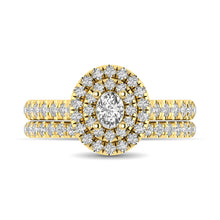 Diamond Classic Shank Double Halo Bridal Ring 1 ct tw Oval Cut in 14K Yellow Gold