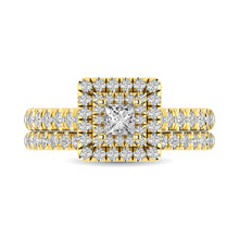Diamond Classic Shank Double Halo Bridal Ring 1 ct tw Princess Cut in 14K Yellow Gold