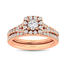Diamond  Split Shank Single Halo Bridal Ring 1 ct tw Round Cut in 14K Rose Gold
