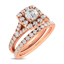 Diamond  Split Shank Single Halo Bridal Ring 1 ct tw Round Cut in 14K Rose Gold