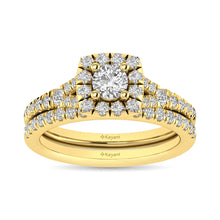 Diamond  Split Shank Single Halo Bridal Ring 1 ct tw Round Cut in 14K Yellow Gold