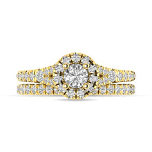 Diamond  Split Shank Single Halo Bridal Ring 1 ct tw Round Cut in 14K Yellow Gold