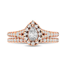 Diamond  Split Shank Single Halo Bridal Ring 1 ct tw Pear Cut in 14K Rose Gold