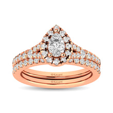 Diamond  Split Shank Single Halo Bridal Ring 1 ct tw Pear Cut in 14K Rose Gold