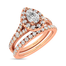 Diamond  Split Shank Single Halo Bridal Ring 1 ct tw Pear Cut in 14K Rose Gold