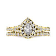 Diamond  Split Shank Single Halo Bridal Ring 1 ct tw Pear Cut in 14K Yellow Gold