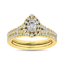 Diamond  Split Shank Single Halo Bridal Ring 1 ct tw Pear Cut in 14K Yellow Gold