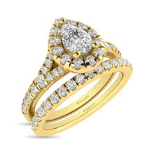 Diamond  Split Shank Single Halo Bridal Ring 1 ct tw Pear Cut in 14K Yellow Gold