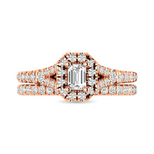 Diamond  Split Shank Single Halo Bridal Ring 1 ct tw Emerald Cut in 14K Rose Gold
