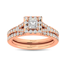 Diamond  Split Shank Single Halo Bridal Ring 1 ct tw Princess Cut in 14K Rose Gold
