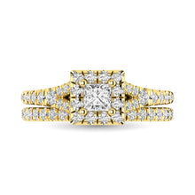 Diamond  Split Shank Single Halo Bridal Ring 1 ct tw Princess Cut in 14K Yellow Gold