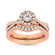 Diamond  Twist Shank Single Halo Bridal Ring 1 ct tw Round Cut in 14K Rose Gold