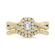 Diamond  Twist Shank Single Halo Bridal Ring 1 ct tw Emerald Cut in 14K Yellow Gold