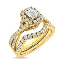 Diamond  Twist Shank Single Halo Bridal Ring 1 ct tw Emerald Cut in 14K Yellow Gold