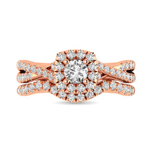 Diamond  Twist Shank Single Halo Bridal Ring 1 ct tw Round Cut in 14K Rose Gold
