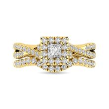 Diamond  Twist Shank Single Halo Bridal Ring 1 ct tw Princess Cut in 14K Yellow Gold