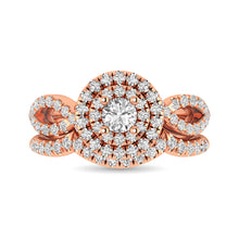 Diamond  Twist Shank Double Halo Bridal Ring 1 ct tw Round Cut in 14K Rose Gold