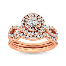 Diamond  Twist Shank Double Halo Bridal Ring 1 ct tw Round Cut in 14K Rose Gold