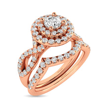 Diamond  Twist Shank Double Halo Bridal Ring 1 ct tw Round Cut in 14K Rose Gold
