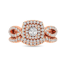 Diamond  Twist Shank Double Halo Bridal Ring 3/4 ct tw Round Cut in 14K Rose Gold