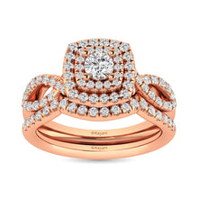 Diamond  Twist Shank Double Halo Bridal Ring 3/4 ct tw Round Cut in 14K Rose Gold