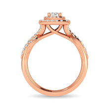 Diamond  Twist Shank Double Halo Bridal Ring 3/4 ct tw Round Cut in 14K Rose Gold