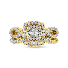 Diamond  Twist Shank Double Halo Bridal Ring 3/4 ct tw Round Cut in 14K Yellow Gold