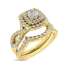 Diamond  Twist Shank Double Halo Bridal Ring 3/4 ct tw Round Cut in 14K Yellow Gold
