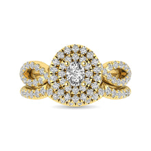 Diamond  Twist Shank Double Halo Bridal Ring 3/4 ct tw Oval Cut in 14K Yellow Gold