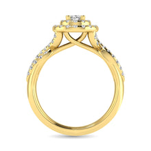 Diamond  Twist Shank Double Halo Bridal Ring 3/4 ct tw Oval Cut in 14K Yellow Gold